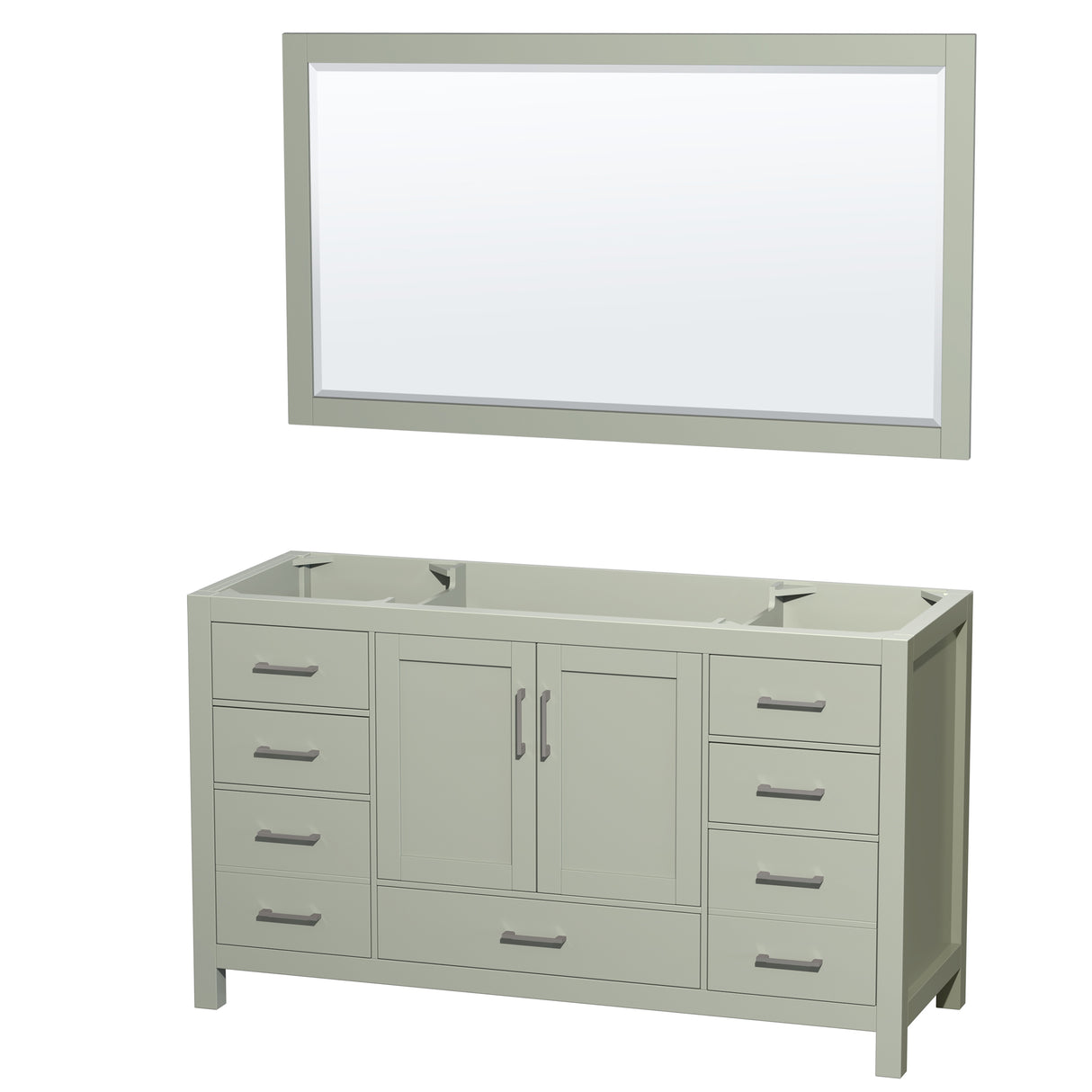 Sheffield 60 inch Single Bathroom Vanity in Light Green No Countertop No Sink Brushed Nickel Trim 58 inch Mirror