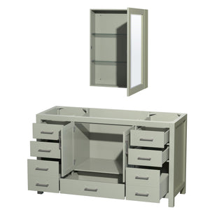 Sheffield 60 inch Single Bathroom Vanity in Light Green No Countertop No Sink Brushed Nickel Trim Medicine Cabinet