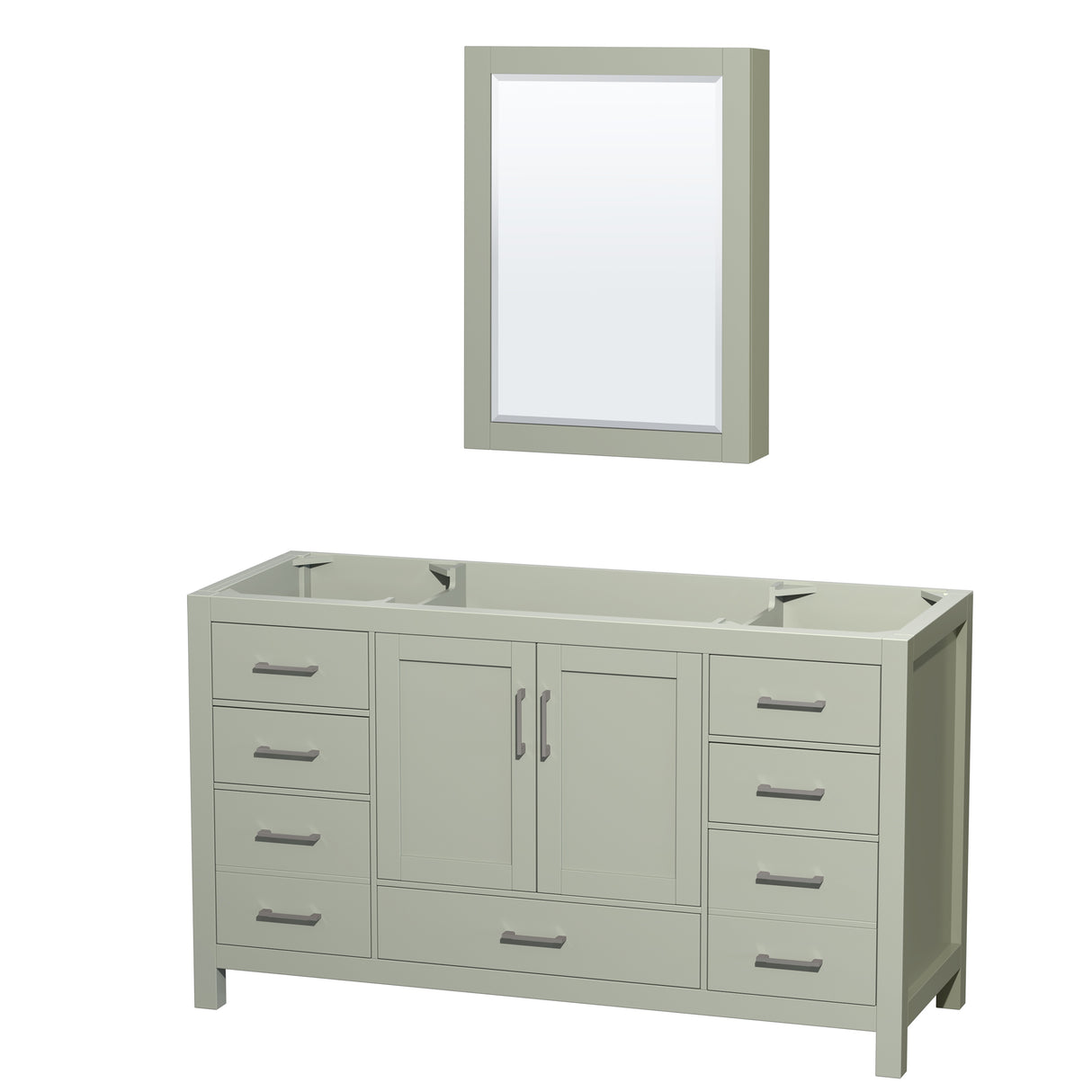 Sheffield 60 inch Single Bathroom Vanity in Light Green No Countertop No Sink Brushed Nickel Trim Medicine Cabinet