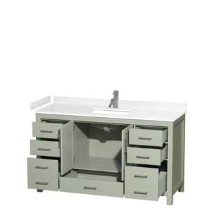 Sheffield 60 inch Single Bathroom Vanity in Light Green White Cultured Marble Countertop Undermount Square Sink Brushed Nickel Trim