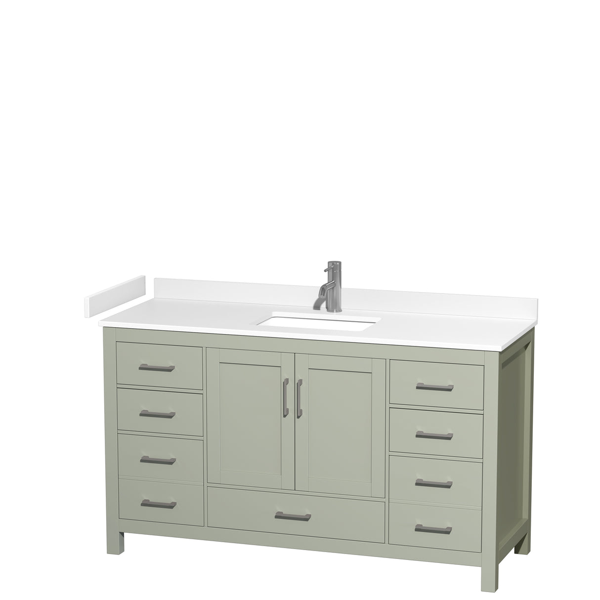 Sheffield 60 inch Single Bathroom Vanity in Light Green White Cultured Marble Countertop Undermount Square Sink Brushed Nickel Trim