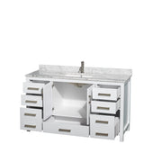 Sheffield 60 Inch Single Bathroom Vanity in White White Carrara Marble Countertop Undermount Square Sink and No Mirror