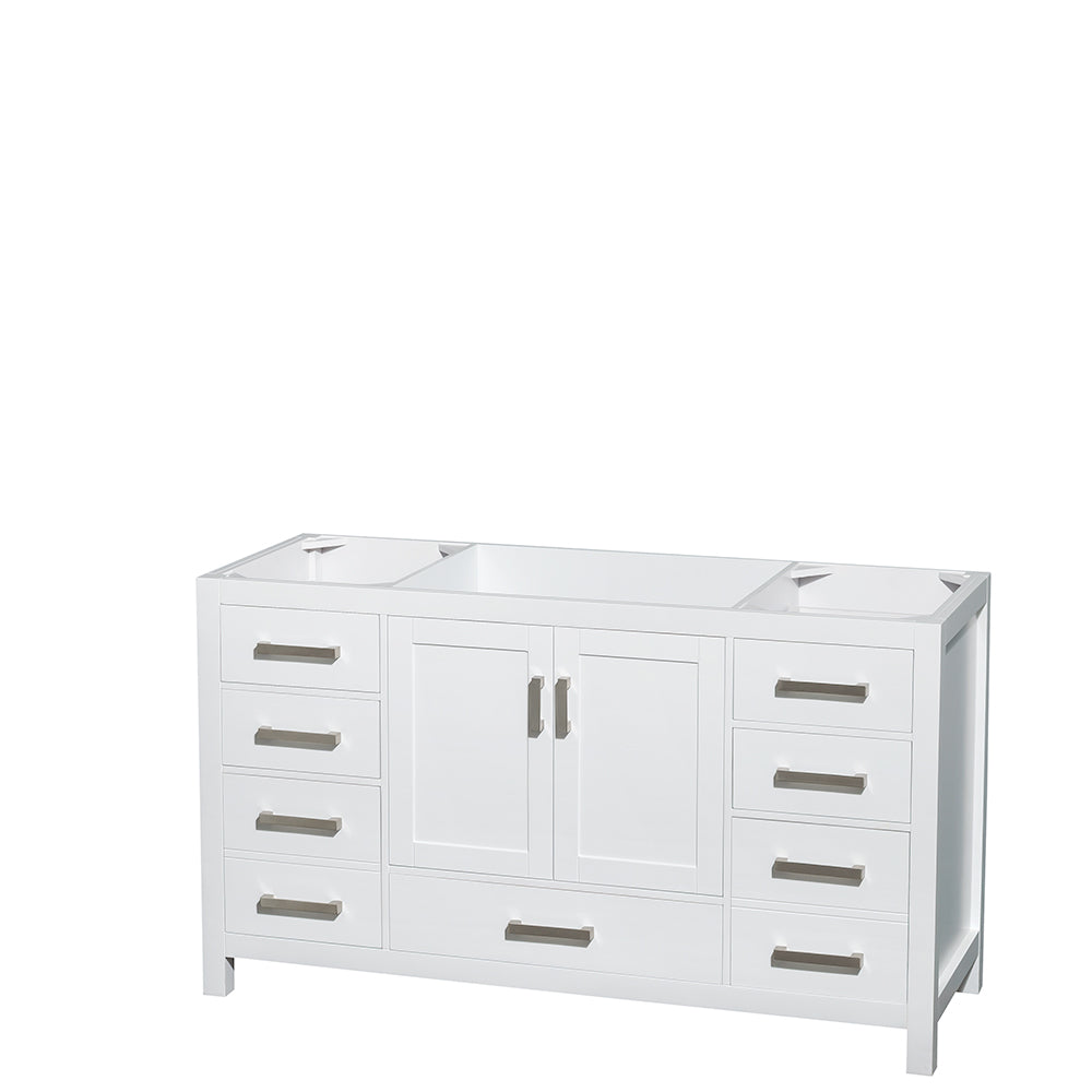 Sheffield 60 Inch Single Bathroom Vanity in White White Carrara Marble Countertop Undermount Square Sink and 58 Inch Mirror