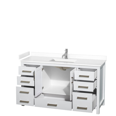 Sheffield 60 Inch Single Bathroom Vanity in White White Cultured Marble Countertop Undermount Square Sink No Mirror