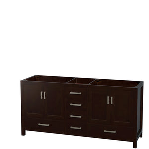 Sheffield 72 Inch Double Bathroom Vanity in Espresso White Carrara Marble Countertop Undermount Square Sinks and 24 Inch Mirrors
