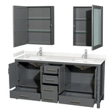 Sheffield 72 Inch Double Bathroom Vanity in Dark Gray Carrara Cultured Marble Countertop Undermount Square Sinks Medicine Cabinets