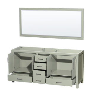 Sheffield 72 inch Double Bathroom Vanity in Light Green No Countertop No Sink Brushed Nickel Trim 70 inch Mirror