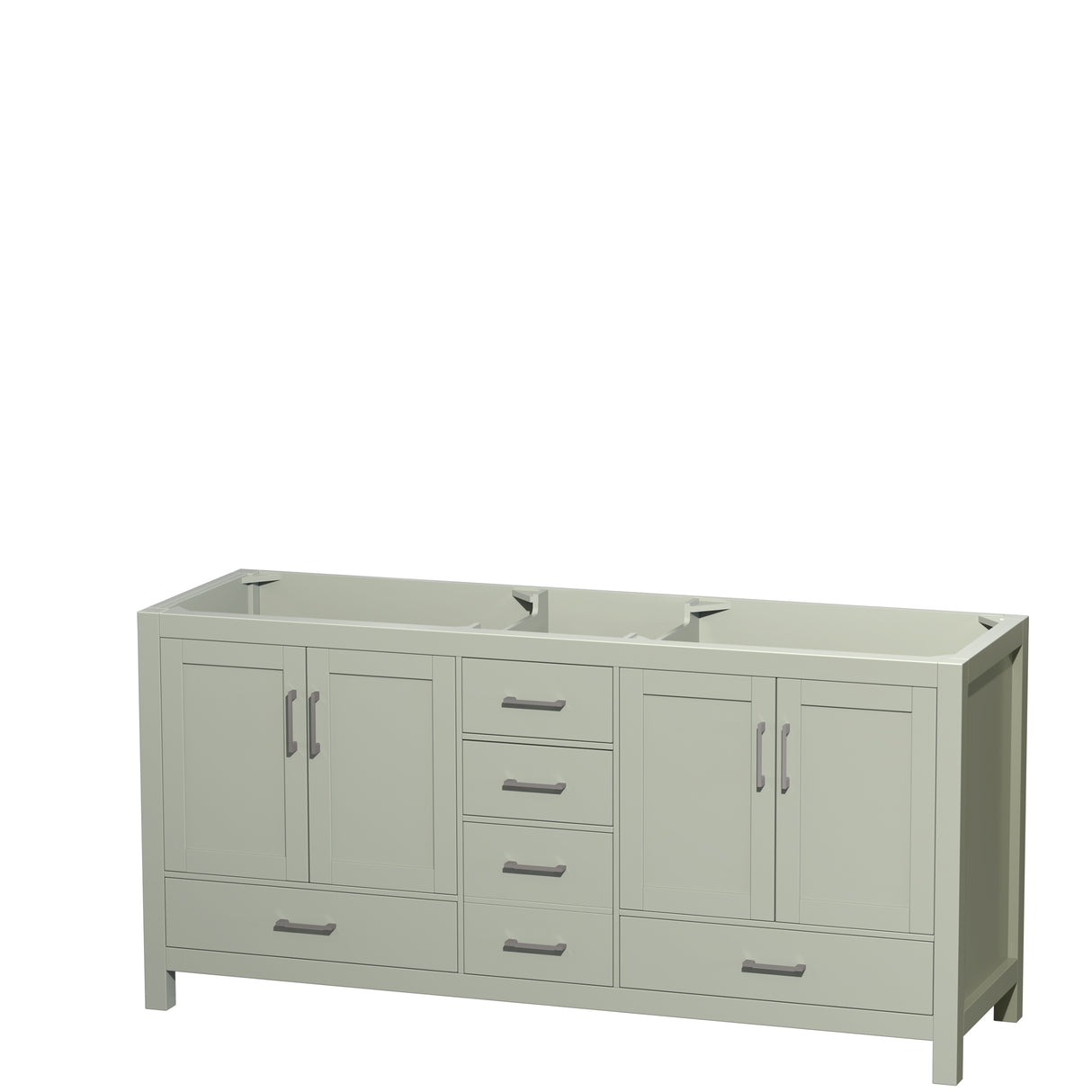 Sheffield 72 inch Double Bathroom Vanity in Light Green No Countertop No Sink Brushed Nickel Trim