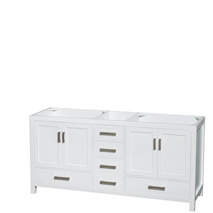 Sheffield 72 Inch Double Bathroom Vanity in White White Carrara Marble Countertop Undermount Square Sinks and No Mirror