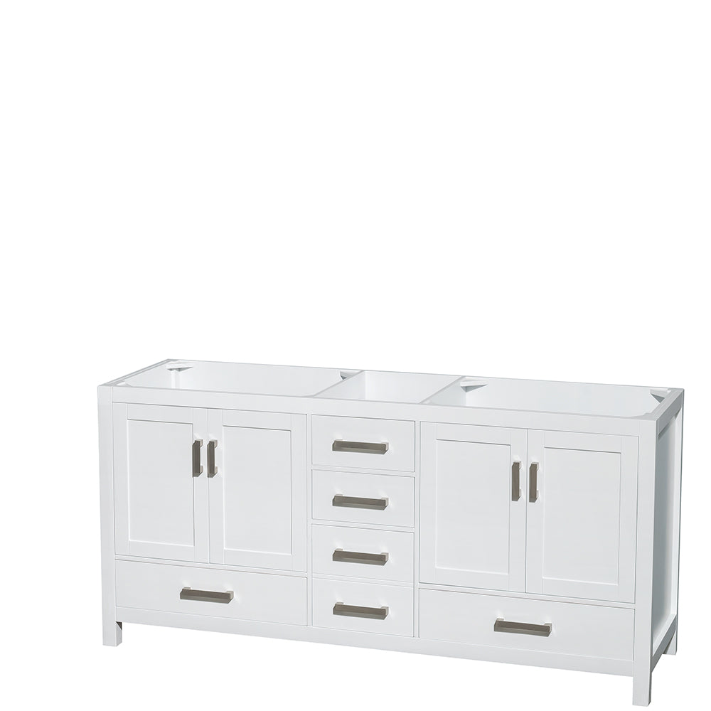 Sheffield 72 Inch Double Bathroom Vanity in White White Carrara Marble Countertop Undermount Oval Sinks and No Mirror
