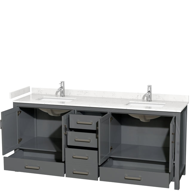 Sheffield 80 Inch Double Bathroom Vanity in Dark Gray Carrara Cultured Marble Countertop Undermount Square Sinks No Mirror