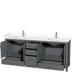Sheffield 80 Inch Double Bathroom Vanity in Dark Gray White Cultured Marble Countertop Undermount Square Sinks No Mirror