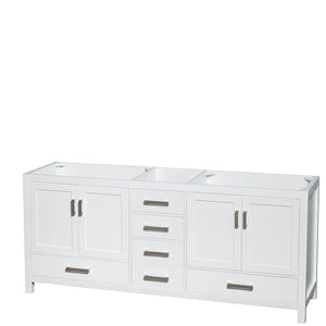 Sheffield 80 Inch Double Bathroom Vanity in White White Carrara Marble Countertop Undermount Square Sinks and 70 Inch Mirror