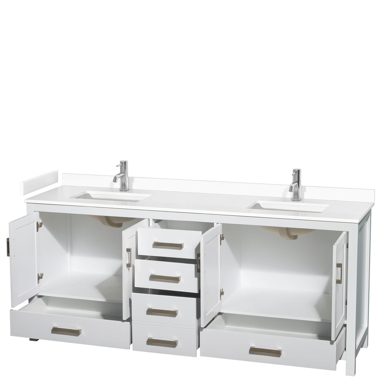 Sheffield 80 Inch Double Bathroom Vanity in White White Cultured Marble Countertop Undermount Square Sinks No Mirror