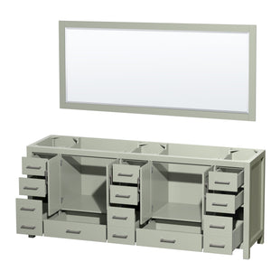 Sheffield 84 inch Double Bathroom Vanity in Light Green No Countertop No Sink Brushed Nickel Trim 70 inch Mirror
