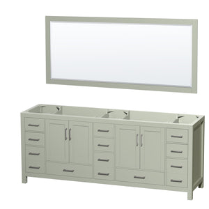 Sheffield 84 inch Double Bathroom Vanity in Light Green No Countertop No Sink Brushed Nickel Trim 70 inch Mirror
