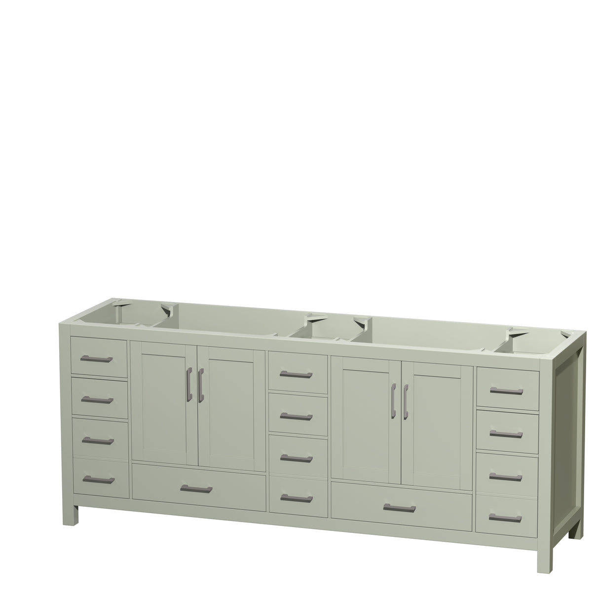 Sheffield 84 inch Double Bathroom Vanity in Light Green No Countertop No Sink Brushed Nickel Trim