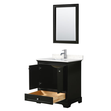 Deborah 30 Inch Single Bathroom Vanity in Dark Espresso Carrara Cultured Marble Countertop Undermount Square Sink 24 Inch Mirror