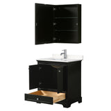 Deborah 30 Inch Single Bathroom Vanity in Dark Espresso Carrara Cultured Marble Countertop Undermount Square Sink Medicine Cabinet