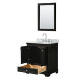 Deborah 30 Inch Single Bathroom Vanity in Dark Espresso White Carrara Marble Countertop Undermount Oval Sink and 24 Inch Mirror