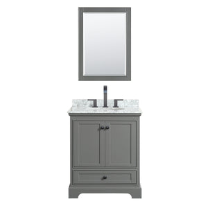 Deborah 30 Inch Single Bathroom Vanity in Dark Gray White Carrara Marble Countertop Undermount Oval Sink Matte Black Trim Medicine Cabinet