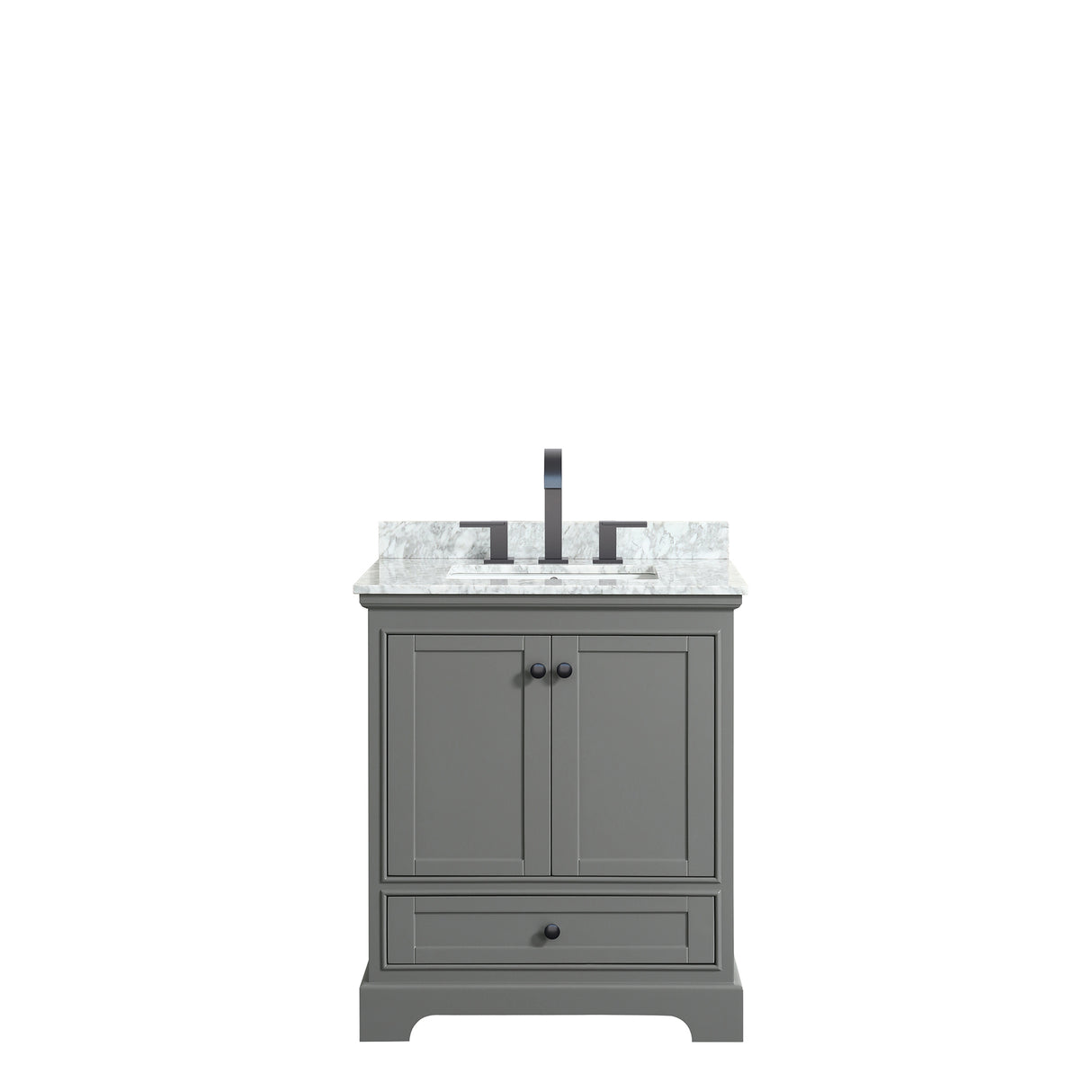 Deborah 30 Inch Single Bathroom Vanity in Dark Gray White Carrara Marble Countertop Undermount Square Sink Matte Black Trim