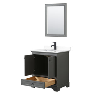 Deborah 30 Inch Single Bathroom Vanity in Dark Gray White Cultured Marble Countertop Undermount Square Sink Matte Black Trim 24 Inch Mirror