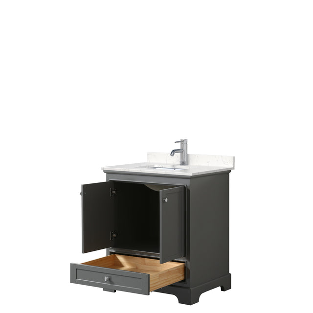 Deborah 30 Inch Single Bathroom Vanity in Dark Gray Carrara Cultured Marble Countertop Undermount Square Sink No Mirror