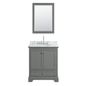 Deborah 30 Inch Single Bathroom Vanity in Dark Gray White Carrara Marble Countertop Undermount Oval Sink and Medicine Cabinet