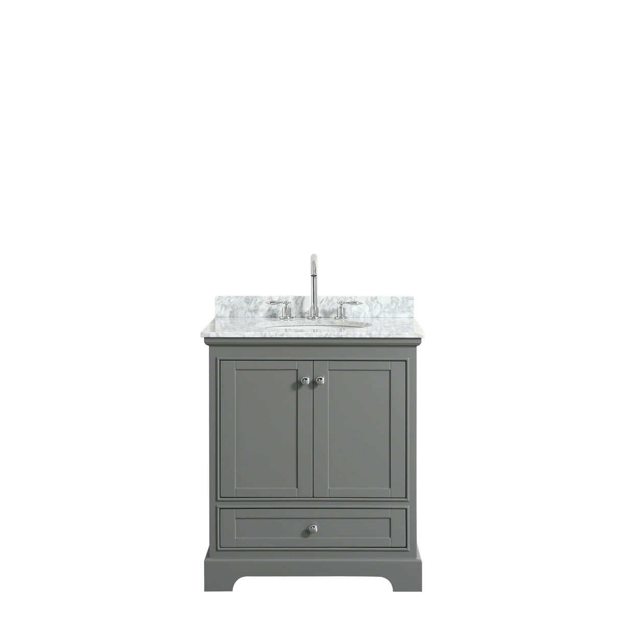 Deborah 30 Inch Single Bathroom Vanity in Dark Gray White Carrara Marble Countertop Undermount Oval Sink and No Mirror