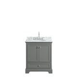 Deborah 30 Inch Single Bathroom Vanity in Dark Gray White Carrara Marble Countertop Undermount Oval Sink and No Mirror