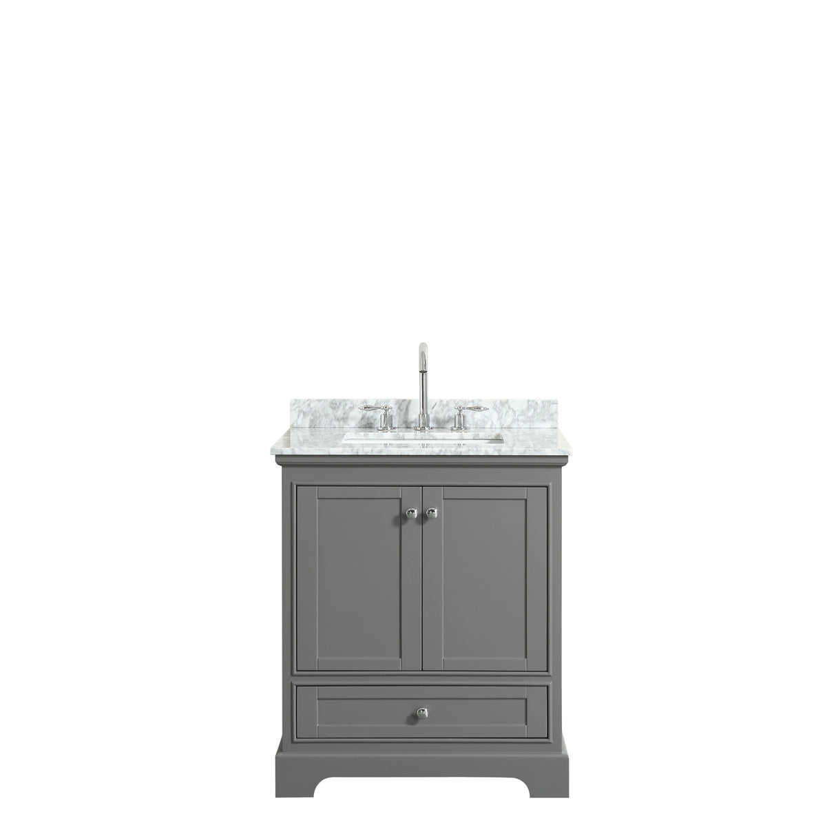 Deborah 30 Inch Single Bathroom Vanity in Dark Gray White Carrara Marble Countertop Undermount Square Sink and No Mirror