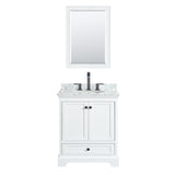 Deborah 30 Inch Single Bathroom Vanity in White White Carrara Marble Countertop Undermount Oval Sink Matte Black Trim Medicine Cabinet