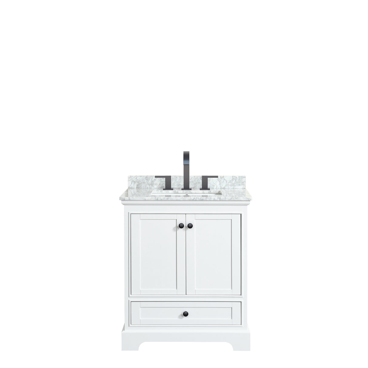 Deborah 30 Inch Single Bathroom Vanity in White White Carrara Marble Countertop Undermount Square Sink Matte Black Trim