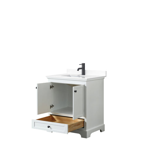 Deborah 30 Inch Single Bathroom Vanity in White White Cultured Marble Countertop Undermount Square Sink Matte Black Trim