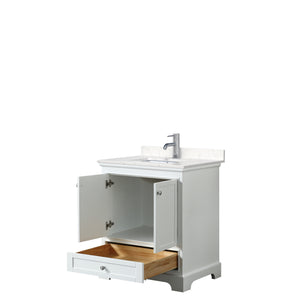 Deborah 30 Inch Single Bathroom Vanity in White Carrara Cultured Marble Countertop Undermount Square Sink No Mirror