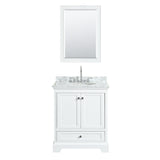 Deborah 30 Inch Single Bathroom Vanity in White White Carrara Marble Countertop Undermount Oval Sink and Medicine Cabinet