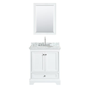 Deborah 30 Inch Single Bathroom Vanity in White White Carrara Marble Countertop Undermount Oval Sink and Medicine Cabinet