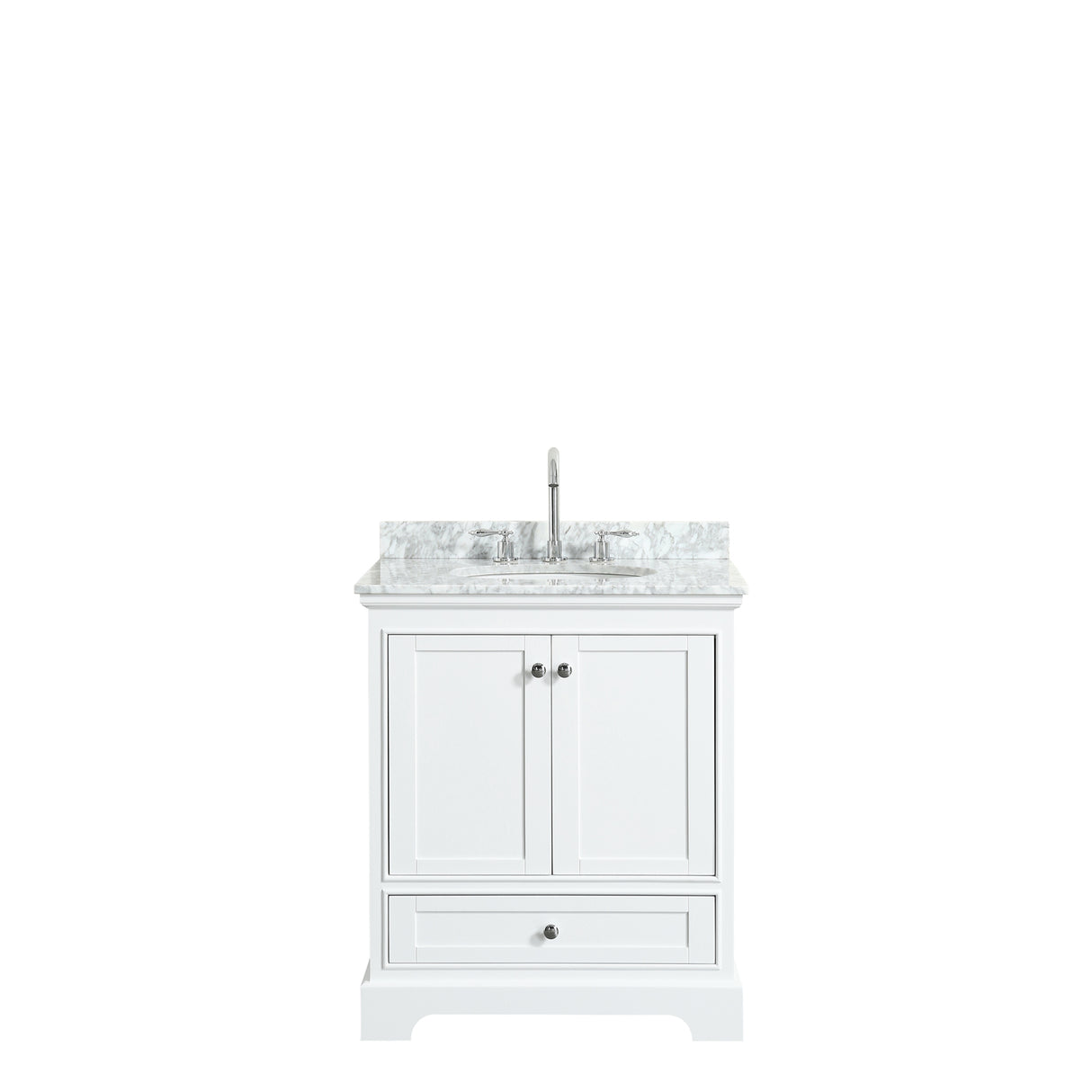 Deborah 30 Inch Single Bathroom Vanity in White White Carrara Marble Countertop Undermount Oval Sink and No Mirror