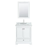 Deborah 30 Inch Single Bathroom Vanity in White White Carrara Marble Countertop Undermount Square Sink and Medicine Cabinet