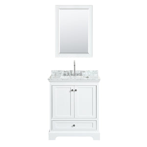 Deborah 30 Inch Single Bathroom Vanity in White White Carrara Marble Countertop Undermount Square Sink and Medicine Cabinet