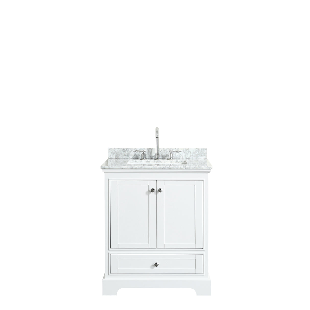 Deborah 30 Inch Single Bathroom Vanity in White White Carrara Marble Countertop Undermount Square Sink and No Mirror