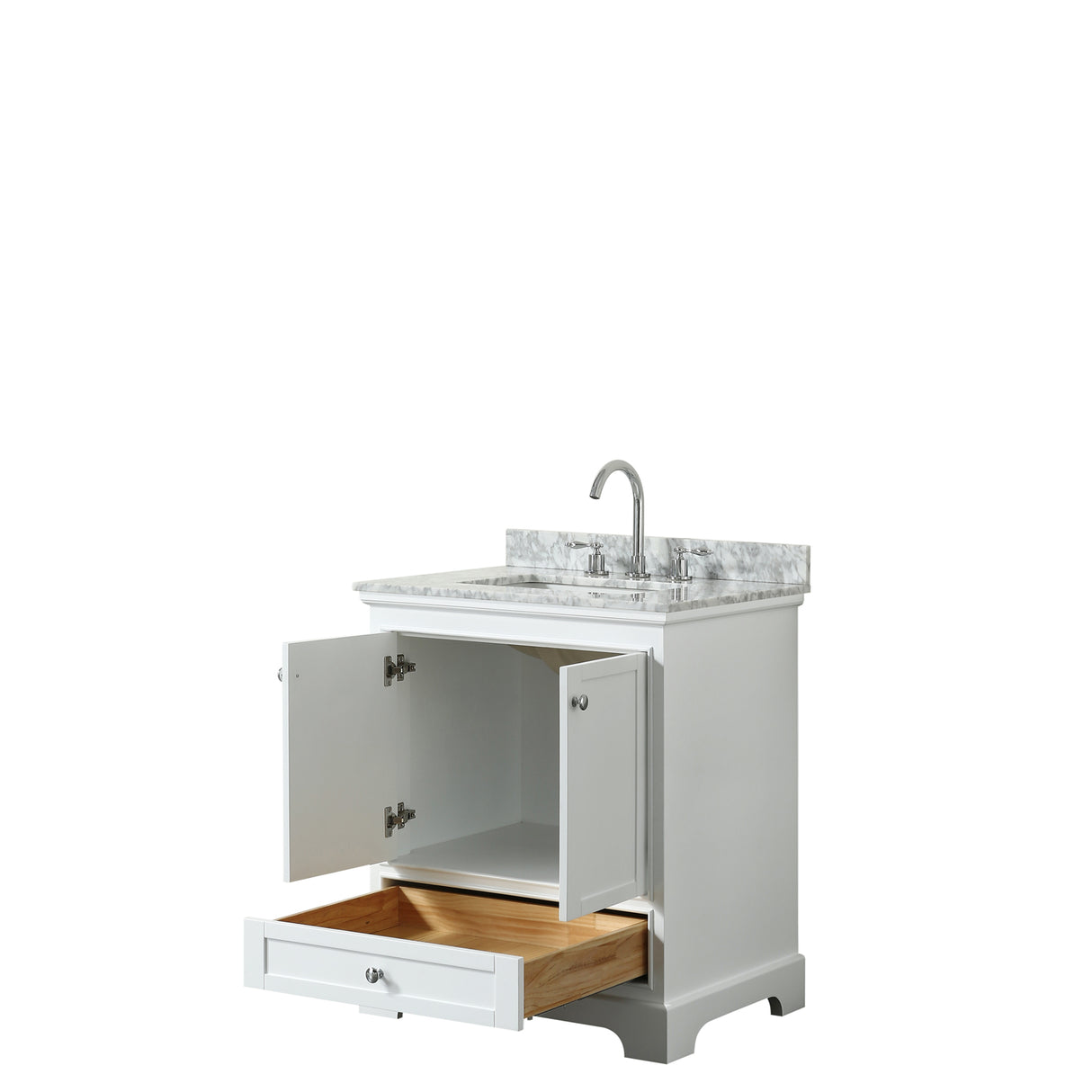 Deborah 30 Inch Single Bathroom Vanity in White White Carrara Marble Countertop Undermount Square Sink and No Mirror