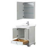 Deborah 30 Inch Single Bathroom Vanity in White White Cultured Marble Countertop Undermount Square Sink Medicine Cabinet