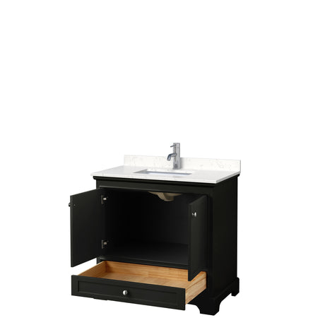 Deborah 36 Inch Single Bathroom Vanity in Dark Espresso Carrara Cultured Marble Countertop Undermount Square Sink No Mirror