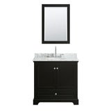 Deborah 36 Inch Single Bathroom Vanity in Dark Espresso White Carrara Marble Countertop Undermount Oval Sink and Medicine Cabinet