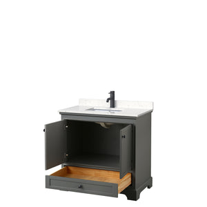 Deborah 36 Inch Single Bathroom Vanity in Dark Gray Carrara Cultured Marble Countertop Undermount Square Sink Matte Black Trim