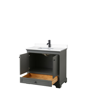 Deborah 36 Inch Single Bathroom Vanity in Dark Gray White Cultured Marble Countertop Undermount Square Sink Matte Black Trim