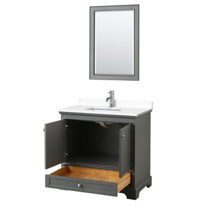 Deborah 36 Inch Single Bathroom Vanity in Dark Gray White Cultured Marble Countertop Undermount Square Sink 24 Inch Mirror
