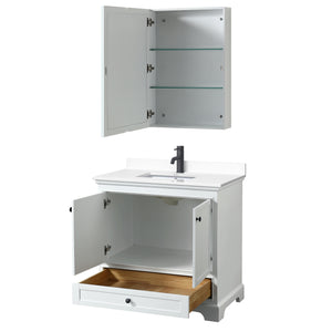 Deborah 36 Inch Single Bathroom Vanity in White White Cultured Marble Countertop Undermount Square Sink Matte Black Trim Medicine Cabinet